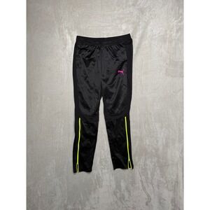 Puma Womens Black Athletic Track Pants Zip Ankle Neon Accents Size Medium